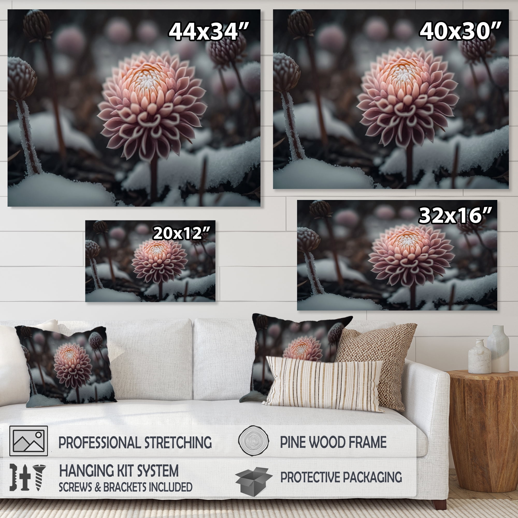 Designart A Blooming Pink Dahlia Flower In Winter II Canvas Wall Art