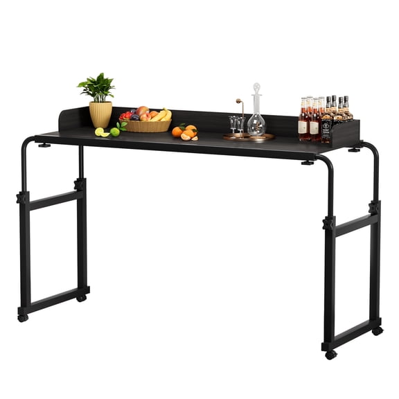 120x40CM Height Adjustable Overbed Table with Wheels, Rolling Over-the-Bed Laptop Desk with Raised Baffle, Home Office Bedroom Hospital Workstation Table