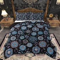Manfei Western Tribal Floral Bedding Comforter Set, Black Blue Hippie Plant Twin Comforter Sets, Retro Boho Abstract Reversible Bedding Set, Lightweight Room Decor, 2-Piece