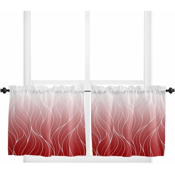 Red White Ombre Window Tier Curtains 36 Inch Length, Modern Abstract Art Striped Rod Pocket Window Treatment Kitchen Drapes for Bedroom, Cafe, Living Room, 2 Panels, 27.5 W x 36 L