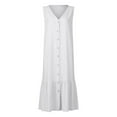 thumbnail image 5 of CHUANK Robes pour Femmes en Liquidation à Moins de 5,00 $ Robe Maxi Blanche pour Femmes Uni Col en V Sans Manches Robe à Boutons Coton Lin Longues Robes d'Été pour Femmes, 5 of 5