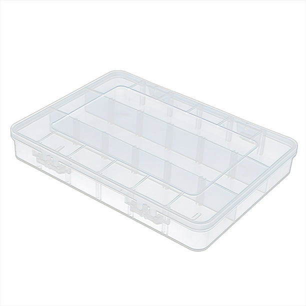 Caja de plástico para guardar piezas - Diseño transparente de 18 compartimentos, compartimentos móviles, para accesorios electrónicos/tornillos/joyas