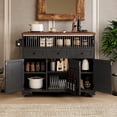 thumbnail image 3 of 46.5" Large Kitchen Island on Wheels with Drape of Beads, Power Outlet, Adjustable Shelves, Sturdy Kitchen Cart with Drop Leaf, 3 Doors, 3 Drawers and Built-in Iron Shelf for Dining Room, Black, 3 of 10