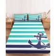 thumbnail image 2 of King Size Fitted Sheet Set - Anchor Turquoise 3 Piece Bedding Sets 16" Deep Pocket Fitted Sheet with 2 Pillowcases, Modern Navy Blue White Striped Nautical Brushed Microfiber Hotel Luxury Bed Sheets, 2 of 9