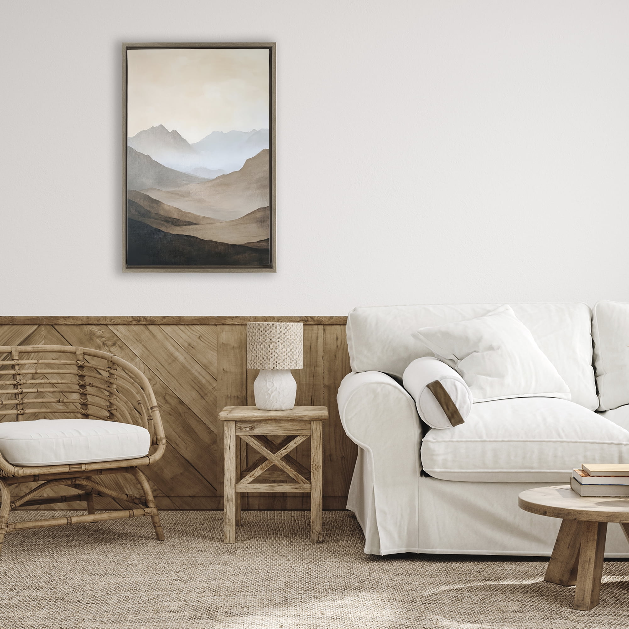 Stupell Industries Foggy Mountains Over Valley Brown Framed Floater Canvas Wall Art, design by Petal Prints Design