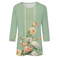 thumbnail image 5 of CYMMPU Floral Printed 3/4 Sleeve Crew Neck Spring Tops Blouses for Women Dressy Casual Loose Fit T-Shirts Fall Fashion Shirts Lightweight Basic T-Shirts Green XXL, 5 of 5