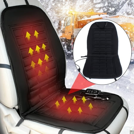 - 12V Car Heated Seat Cover Cushion Hot Warmer Auto Front Pad Black Grey Cover Perfect for Cold Weather and Winter Driving