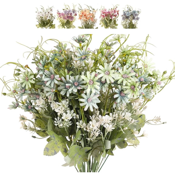 Morttic 6Pcs Artificial Daisy Silk Flower Outdoor UV Resistant Fake Wildflowers Faux Greenery Shrubs Plastic Plants Arrangements for Home Indoor Outside Garden Vase Decor(Green)