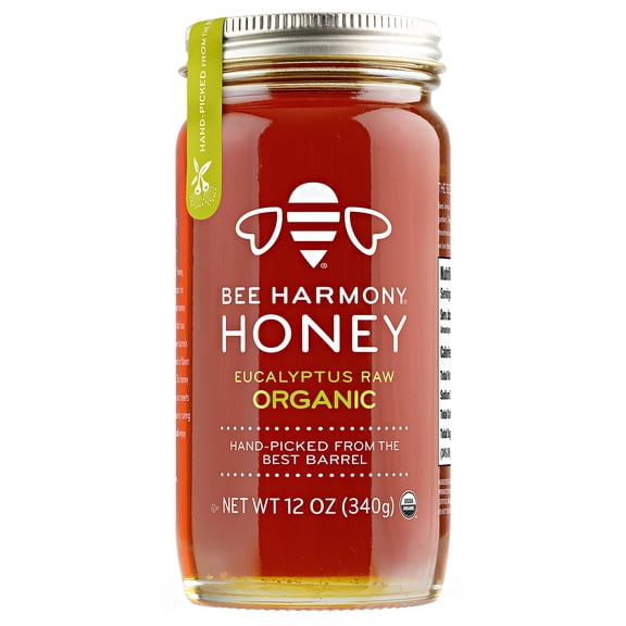 Bee Harmony Organic Eucalyptus Raw Honey, 12 oz Glass Jar