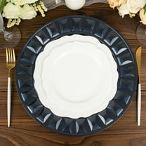 Efavormart 6 Pack | 13" Navy Blue Round Bejeweled Rim Plastic Dinner Serving Trays, Disposable Charger Plates
