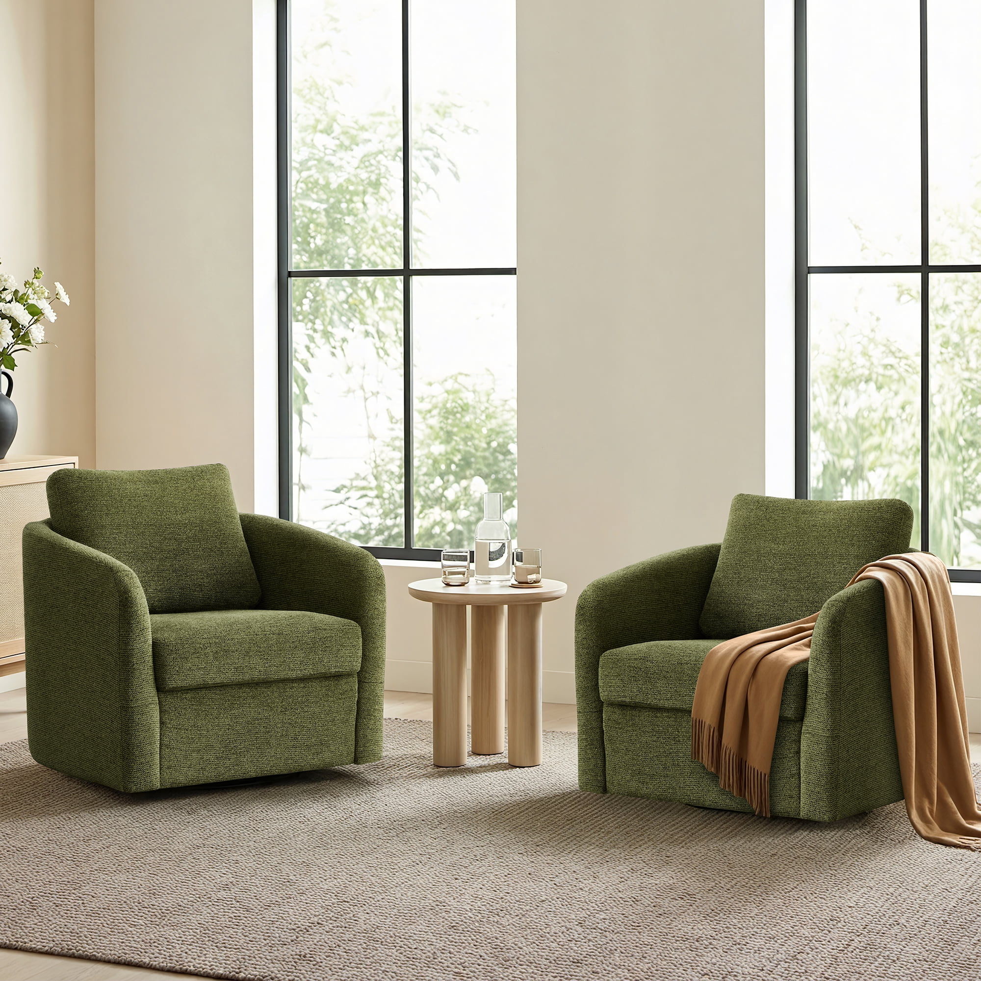 Spruce & Spring Modern Upholstered Swivel Barrel Accent Chair with Removable Slipcover Green, Single Chair
