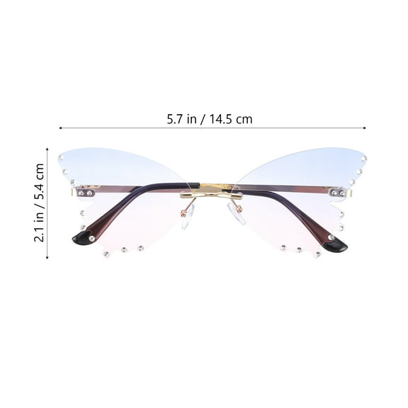 KALLORY 1 Pair Fashionable Butterfly Wing Sunglasses Gold Frame with Blue and Pink For Women Driving