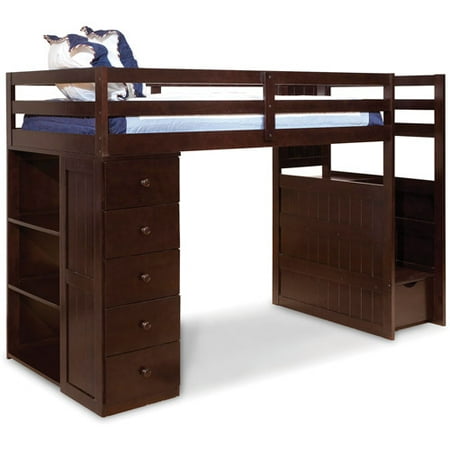 Canwood Mountaineer Twin Loft Bed with Storage Tower and Built in Stairs Drawers, Espresso