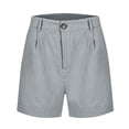 thumbnail image 5 of ManxiVoo Women's High Waisted Linen Shorts with Button Fly and Pockets for Business Casual Summer Work Attire L Size Grey, 5 of 7