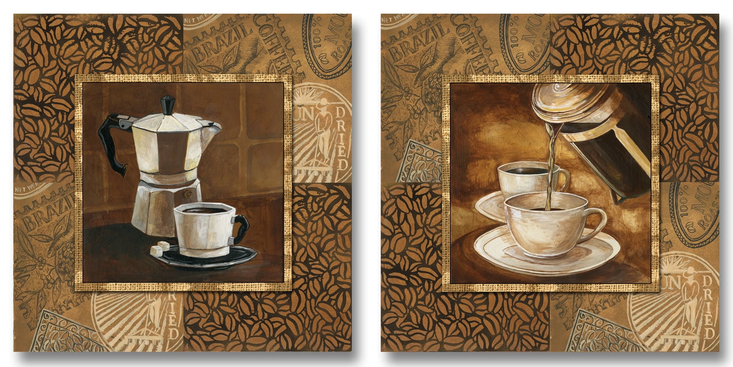 French Coffee; Retro French Coffee Press and Cup; Kitchen Deocr; Two 12X12 Paper Prints