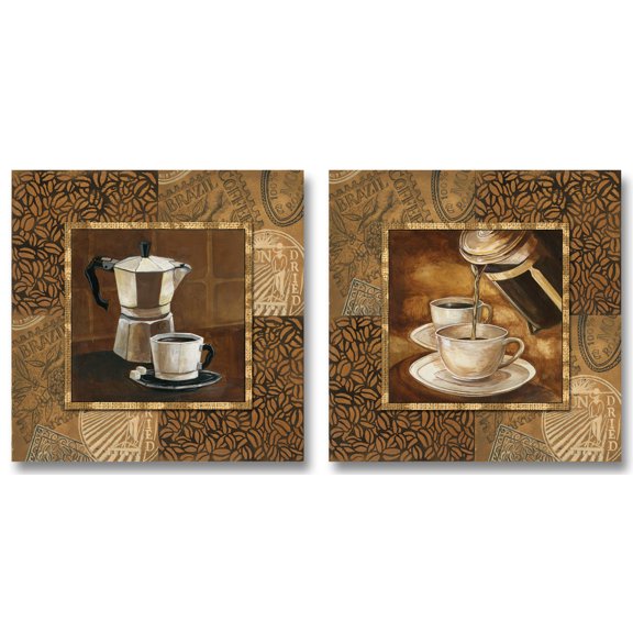 French Coffee; Retro French Coffee Press and Cup; Kitchen Deocr; Two 12X12 Paper Prints