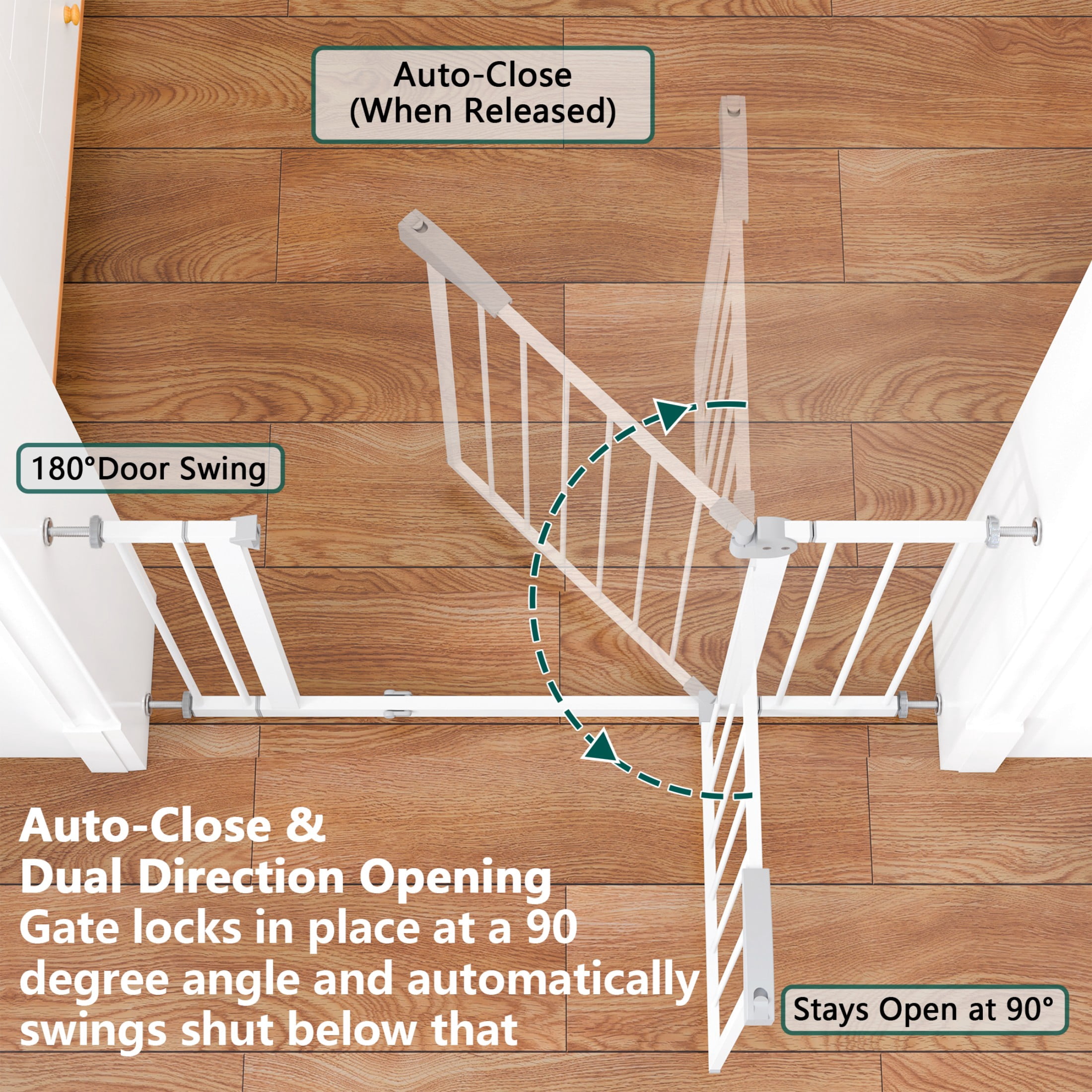 Alvantor White Pressure Mounted Safety Baby Gate, Adjustable 29.5-44.1 Inches Wide, No Drilling Required