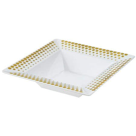 BalsaCircle 10 pcs Disposable Plastic Square Bowls with Dots for Wedding Reception Party Buffet Catering