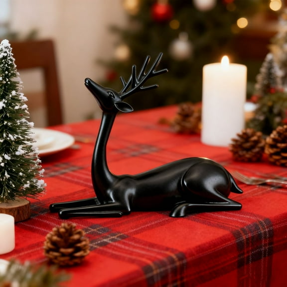 FYHALE Black Metal Reindeer Christmas Decoration Metal Reindeer Statues for Modern Christmas Centerpieces Exquisite Deer Ornaments Home Living Room Room TV Cabinet Decoration
