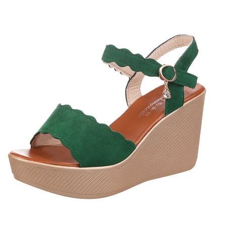 

HSMQHJWE Wedges Sandals Women s Open Toe Espadrilles Platform Sandals High Heel Ankle Strap Beach Shoes with Ankle Strap Buckle Up Shoes