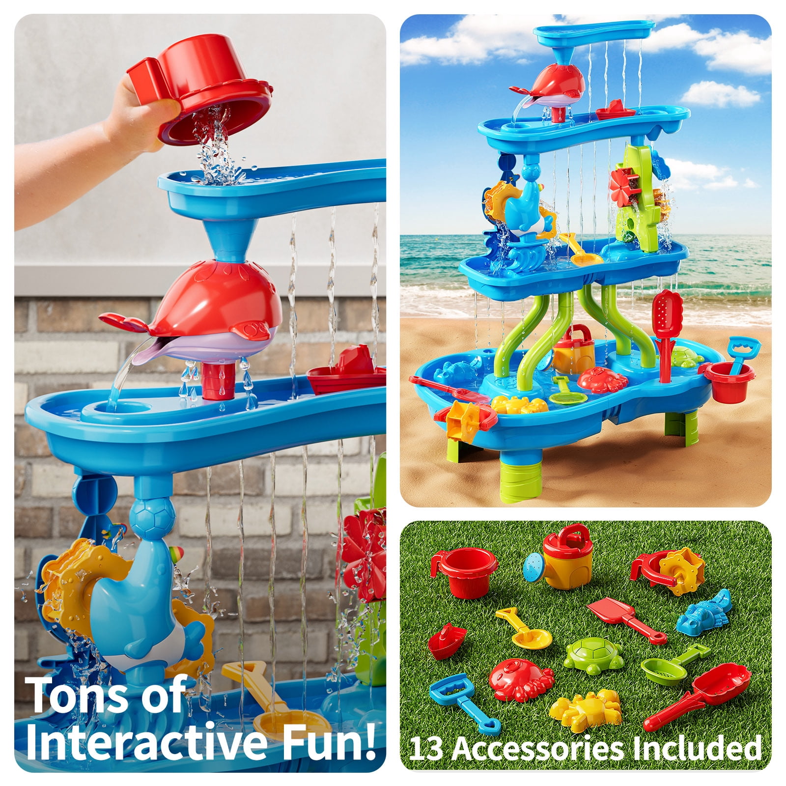 Lucky Doug Kids Sand Water Table for Toddlers Ages 18 Month+, 4-Tier Sand and Water Play Table Toys for Toddlers Kids, Activity Sensory Tables Outside Beach Toys for Toddler Age 1-3-5 Gift