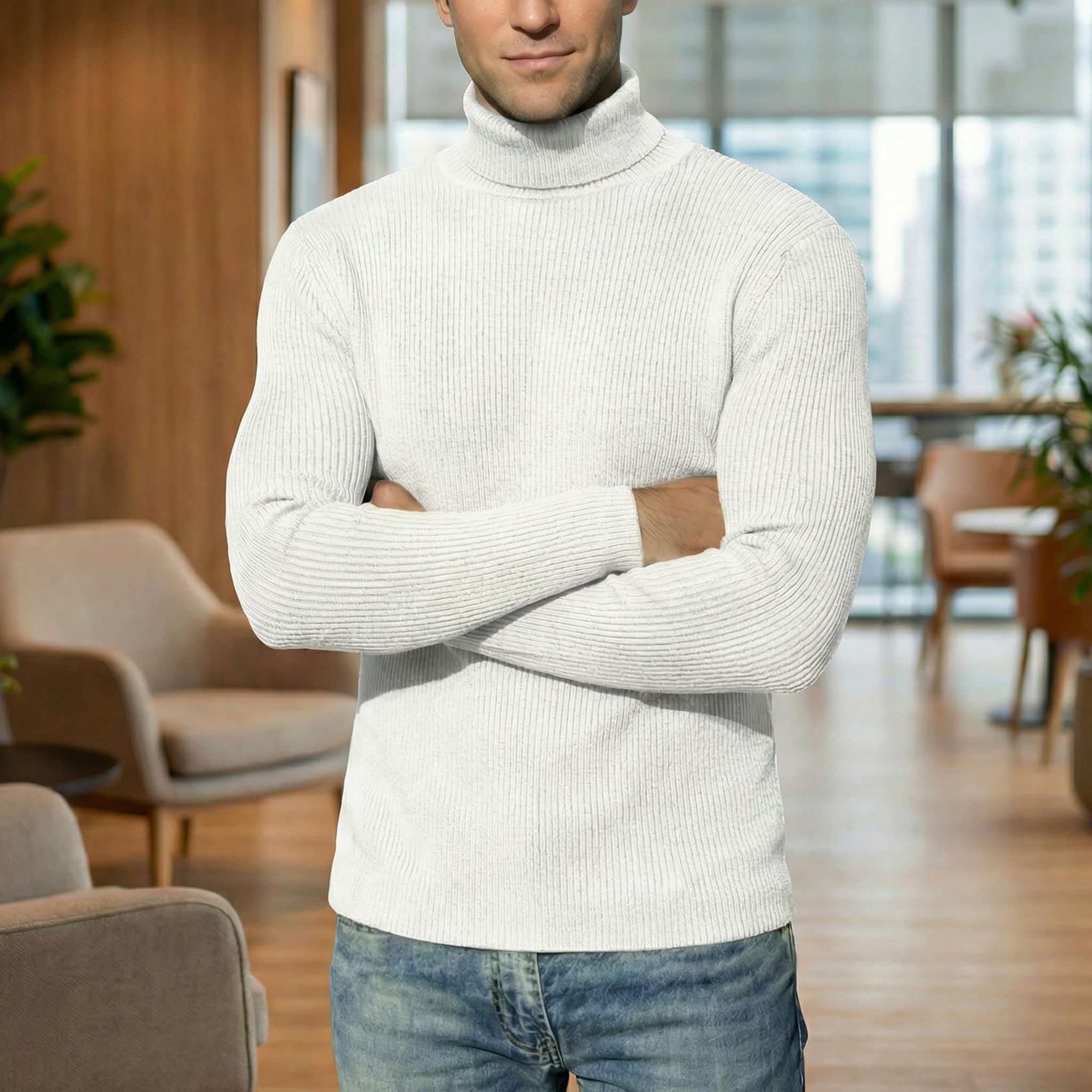 COOFANDY Mens Ribbed Slim Fit Knitted Pullover Turtleneck Sweater (Small, Black)