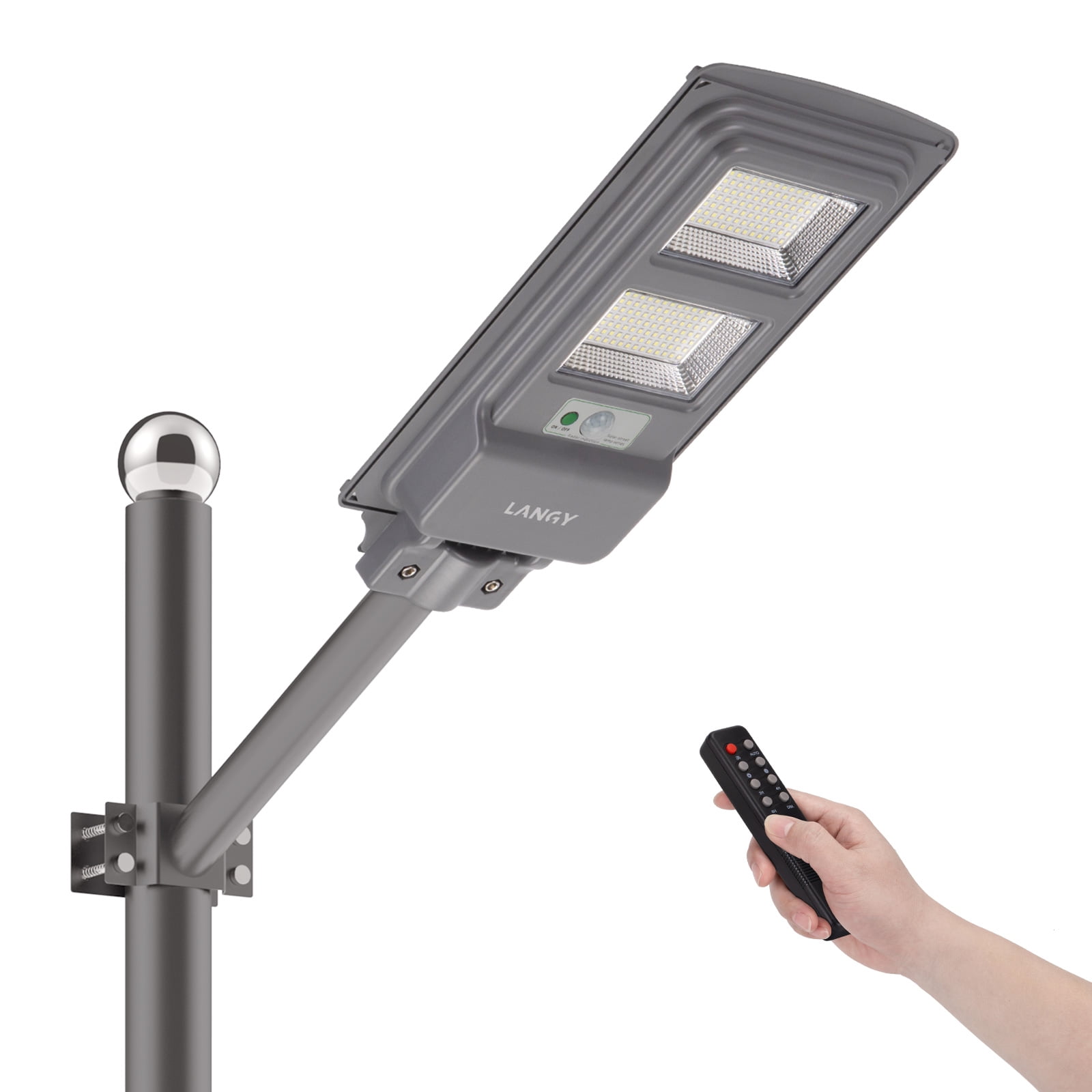 LANGY LED Solar Street Light Motion Sensor 60W, 10000mAh IP65 Waterproof Solar Security Flood Lights Outdoor with Remote Control, Dusk to Dawn Solar Lights Lamp for Garden Yard Parking Lot