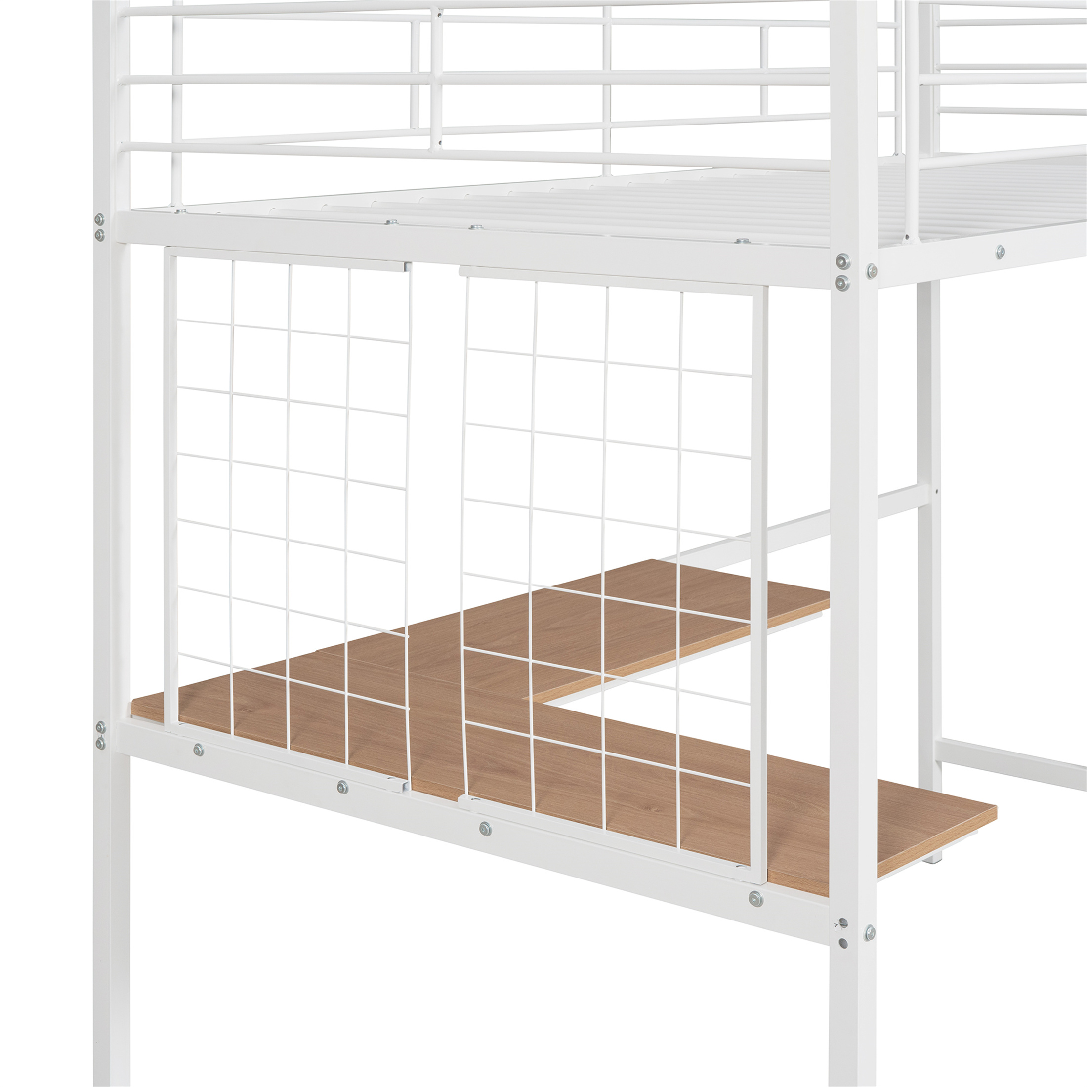 Aukfa Twin Loft Bed with L Shape Desk, Heavy Duty Metal Bed Frame for Kids Teens, White