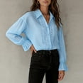 thumbnail image 5 of ClodeEU Women's Satin Button Down Blouse, Long Sleeve V Neck Work Shirt with Cuffed Sleeves Blue,Women's Plus XL, 5 of 6