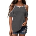 thumbnail image 2 of Pompotops Mode Femmes Manches Courtes Froid Épaule Col Rond Tops Décontractés T-shirt Blouse, 2 of 8