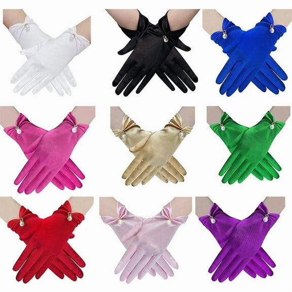 Vorkoi Short Satin Gloves Wrist Length Gloves Women's Gown Gloves Opera Wedding Banquet Dress Glove for Wedding Opera