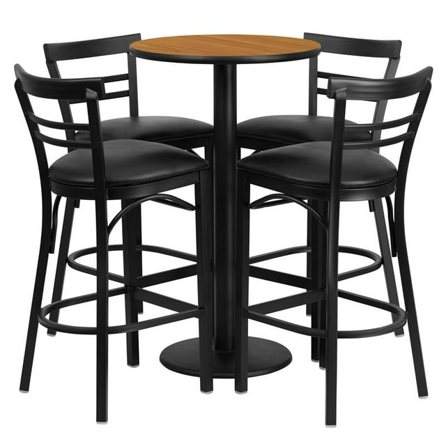 Flash Furniture 24Rd Laminate Bar Table Set In Natural Top Black Vinyl Seat