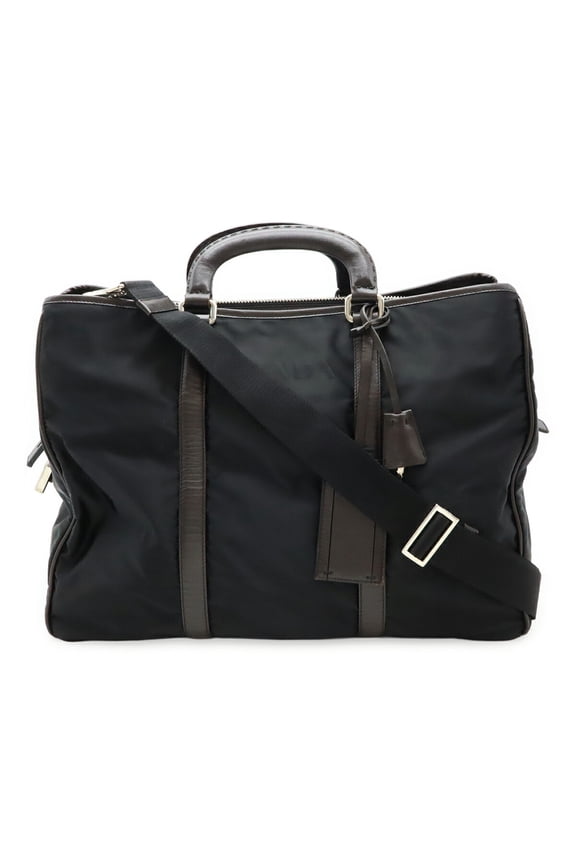 Pre-Owned PRADA Travel Bag, Shoulder Boston Nylon Jacquard, Black, VA0862 (Good)