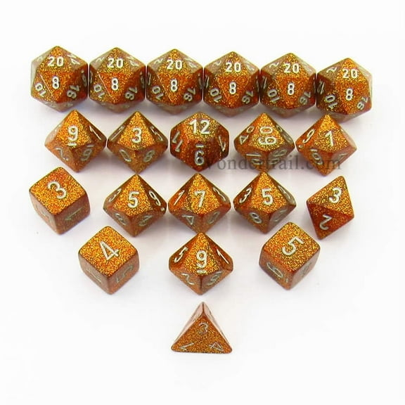 Gold Glitter Dice with Silver Numbers 16mm (5/8in) Pack of 20 Chessex