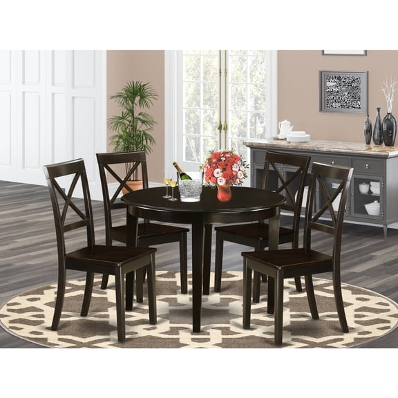 Round Kitchen Table Set - 5 Piece Dining Set - Cappuccino Finish - Small Space Table & Chairs