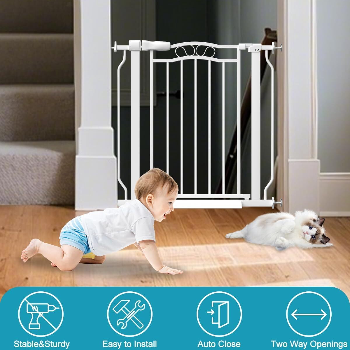 FURDEAR Extra Wide Baby Gate for Doorways 29.9"-33.6" Metals White