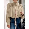 thumbnail image 6 of Womens Cropped Pleated Jacket Puff Long Sleeve Button Down Trench Coat Casual Outwear Khaki L, 6 of 9