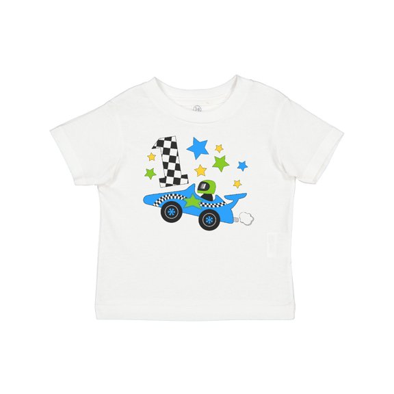 Inktastic Happy 1st Birthday Blue Racing Car Boys or Girls Baby T-Shirt