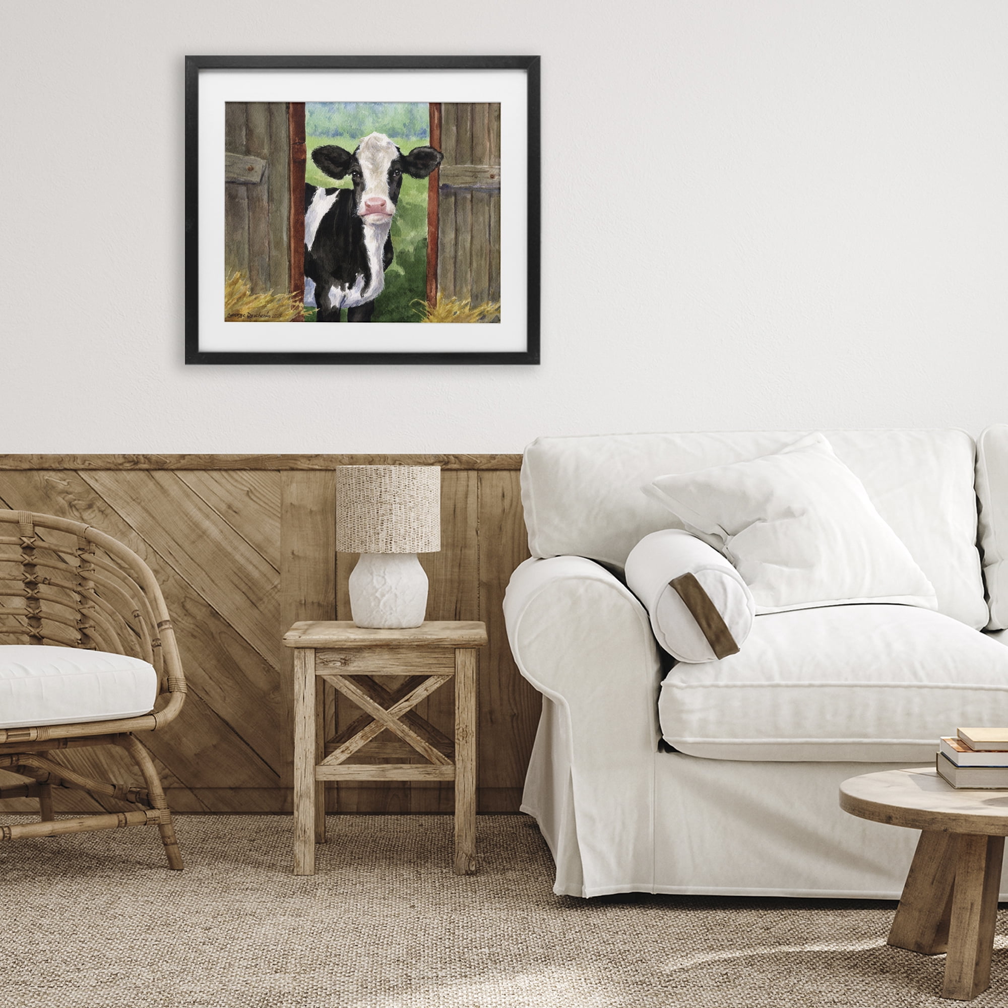 Stupell Industries Cow in Wooden Gate Black Framed Print Under Glass, design by George Dyachenko