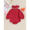 thumbnail image 5 of Baby Girl Valentine Day Outfits 3M 6M 12M 18M Long Puff Sleeve Heart Letter Print Romper with Headband Set Infant Clothes, 5 of 10