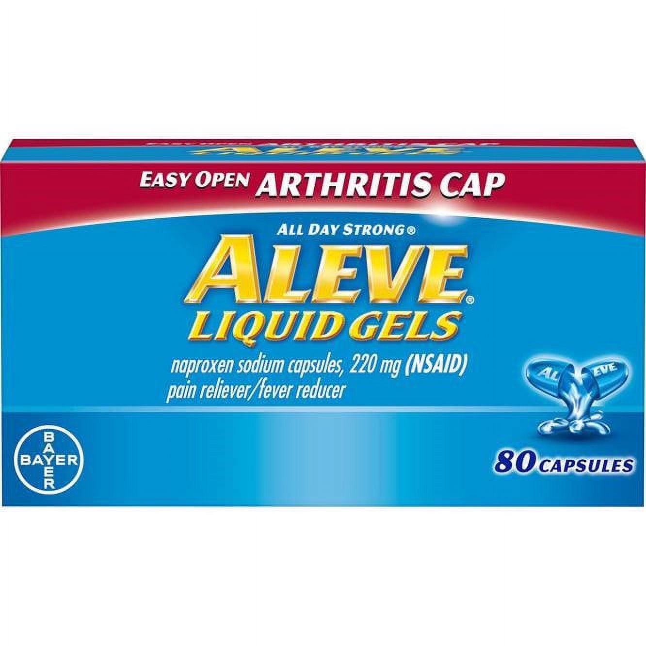 Aleve Easy Open Arthritis Cap Pain Reliever/Fever Reducer Naproxen Sodium Liquid Gels, 220 mg, 80 Ct