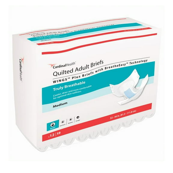 Wings Quilted Plus with BreatheEasy Technology Adult Incontinence Brief M Heavy Absorbency 66133, 12 Ct