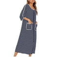thumbnail image 5 of Dihao Womens Pajamas Women Robe Lightweight 3/4 Sleeve Knit Bathrobe Summer Soft Knee Length Sleepwear Robes with Side Pockets Stripe Printed O Neck Zipper Nightgown Loose Pajamas, 5 of 5