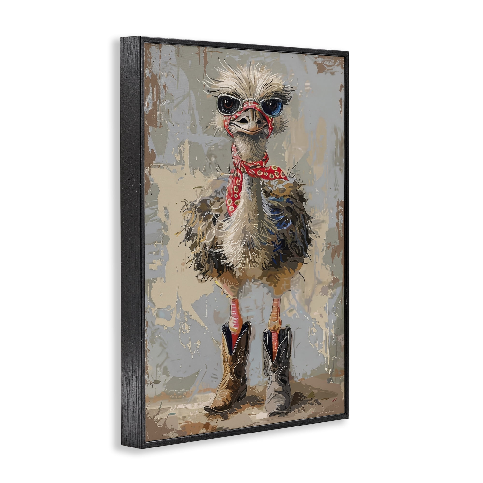 Stupell Industries Ostrich & Cowboy Boots Novelty Painting Black Framed Art Print Wall Art, 20 x 30