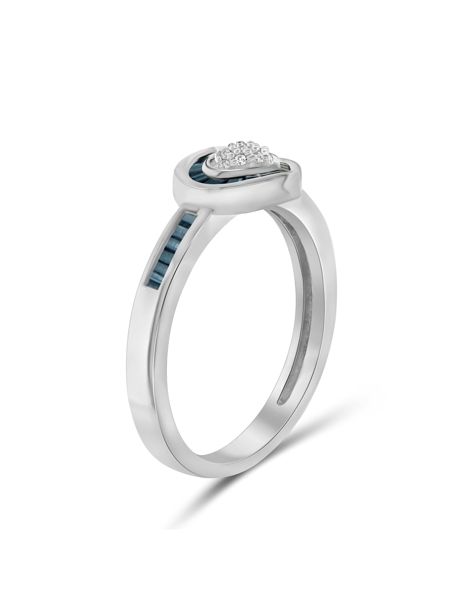 JewelersClub Sterling Silver 1/4 Carat Blue & White diamond Heart Ring for Women | Diamonds for Everyday Womens Wear