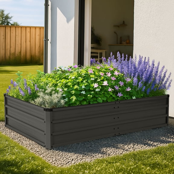 Nuu Garden 6x3x1ft Rectangular Galvanized Raised Garden Bed for Gardening Elevated Planting Metal Planter Box Outdoor Patio Planting Bed for Vegetables Flowers Herb, Dark Gray