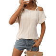 thumbnail image 3 of Blusas Cruzadas de un Solo Hombro para Mujer, Camisetas de Verano con Hombros Descubiertos, Blusas Casuales de Corta con Ojales. Albaricoque L, 3 of 8