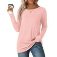 thumbnail image 2 of Fanxing Women's Long Sleeve Shirts with Thumb Hole Casual Crewneck Pullover Lightweight Tees Shirt 2025 Fall Tops Pink,XL, 2 of 8