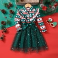 thumbnail image 6 of Wxirdrow Toddler Girls Ruffle Long Sleeve Christmas Dress Floral Tiered Tulle Dress Fall Winter New Round Neck Skirt Dark Green,4 Years, 6 of 8