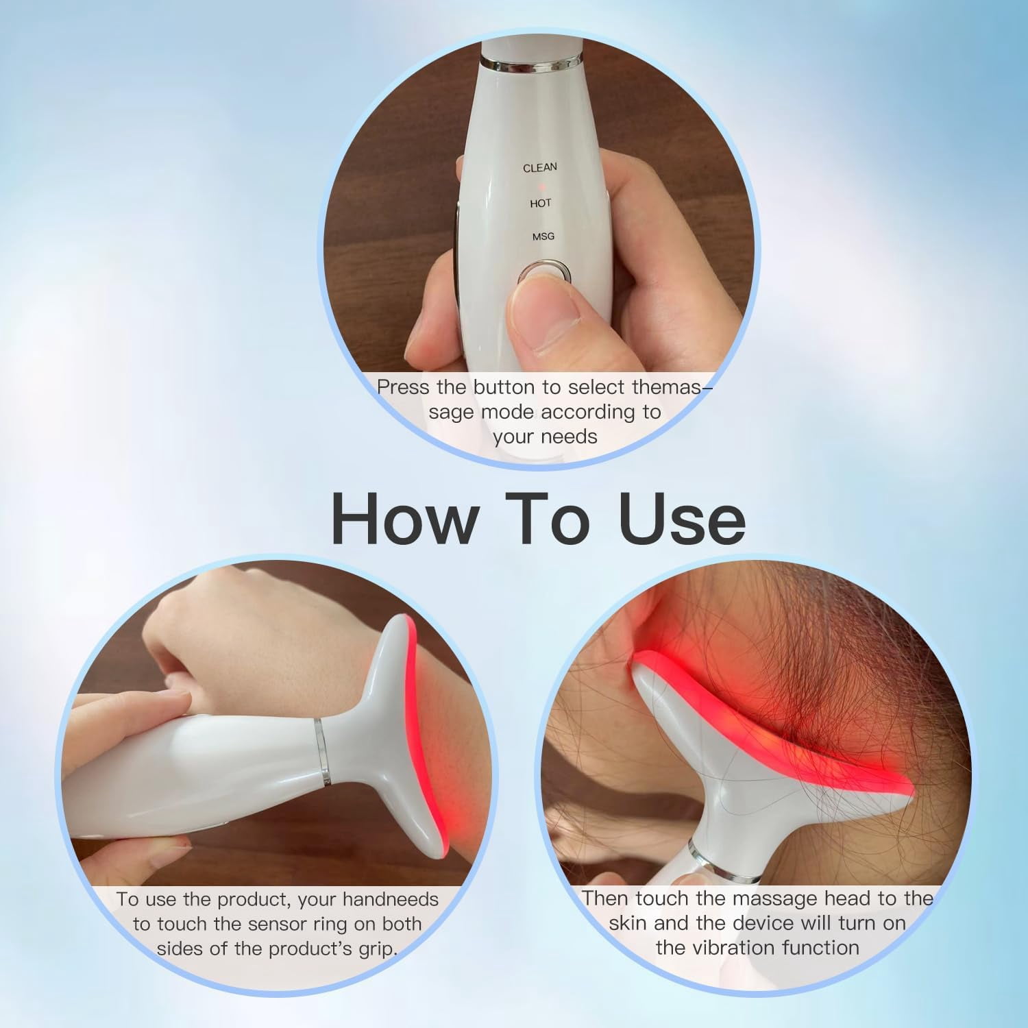 Facial Massager -7 Color Red-Light-Therapy for Face and Neck for Wrinkles, Double Chin, Vibrating Facial Massager with Thermals (White)